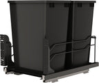 Rev-A-Shelf Steel Double Pullout Waste Container with Soft-Close, 35 Quart, Black - Sliding Garbage Bin System with Dual Trash Can for 18" Home Kitchen Base Cabinet, 53WC-1835SCDM-218