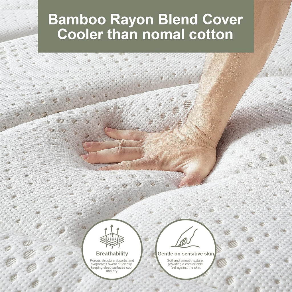 Suiforlun 14 Inch California King Mattress - Motion Isolation Pocketed Coils with Edge Support, Fiberglass Free Hybrid Mattress for Back Pain Relief, Medium Firm, 72" x84”
