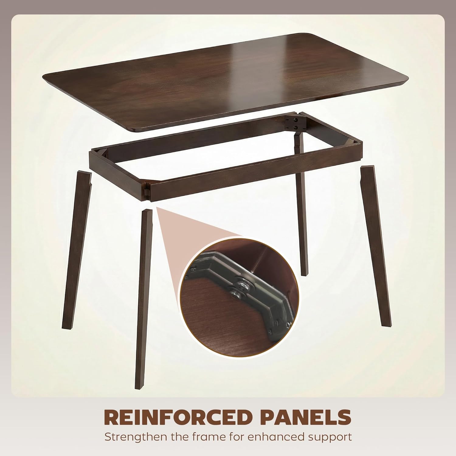 HOMCOM 47" Mid-Century Modern Dining Table for 4, Rectangular Kitchen Table with Wood Grain Finish, Tapered Legs, Wood Frame for Small Spaces, Dining Room, Apartment, Easy to Assemble, Dark Mahogany