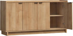 Prepac Simply Modern 4 Console Table, White Doors and Shelves, Sideboard Storage Cabinet, 60" W x 30" H x 16" D, Oak