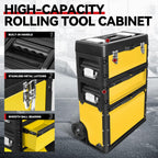Auto Dynasty 3-Tier Stackable Tool Box, 19.5 Inch 3-in-1 Rolling Tool Box with Wheels, Portable Steel and Plastic Rolling Upright Trolley Toolbox Organizer for Garage Workshop, 3-Piece Set, Yellow