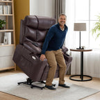 MCombo Power Lift Recliner Chair with Extended Footrest for Elderly People, Faux Leather 7287 (Dark Brown, Medium)