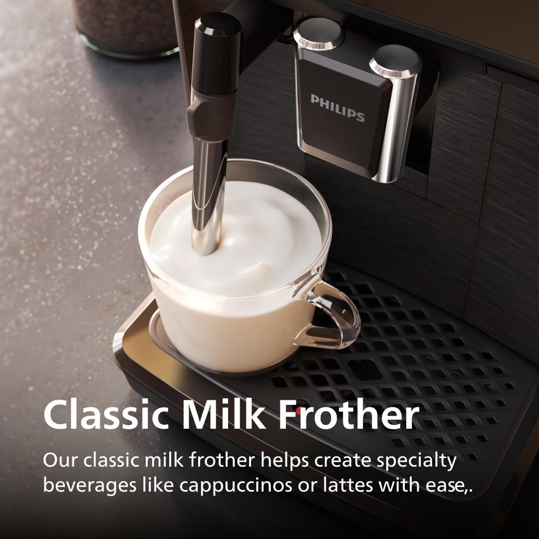Philips 2200 Series Fully Automatic Espresso Machine, Classic Milk Frother, 2 Coffee Varieties, Intuitive Touch Display, 100% Ceramic Grinder, AquaClean Filter, Aroma Seal, Black (EP2220/14)