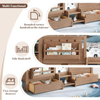 Bellemave Full Size Kids Montessori Bed with Stairs and Bookshelf,Solid Wood Full Size Kids Bed Frame with 2 Storage Drawers for Kids Girls Boys,Low-Profile,Natural