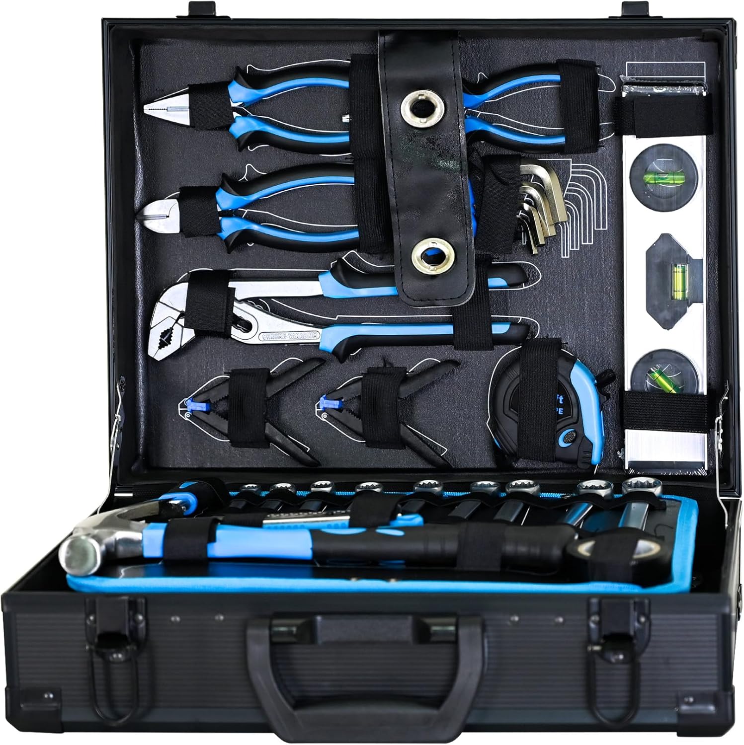 247 Piece Mechanics Tool Set, Premium Aluminum Tool Box with Tools Included, General Home Repair Tool Kit for Auto, House and DIY, 1/4 and 1/2 Drive Socket Wrench Kit, Blue