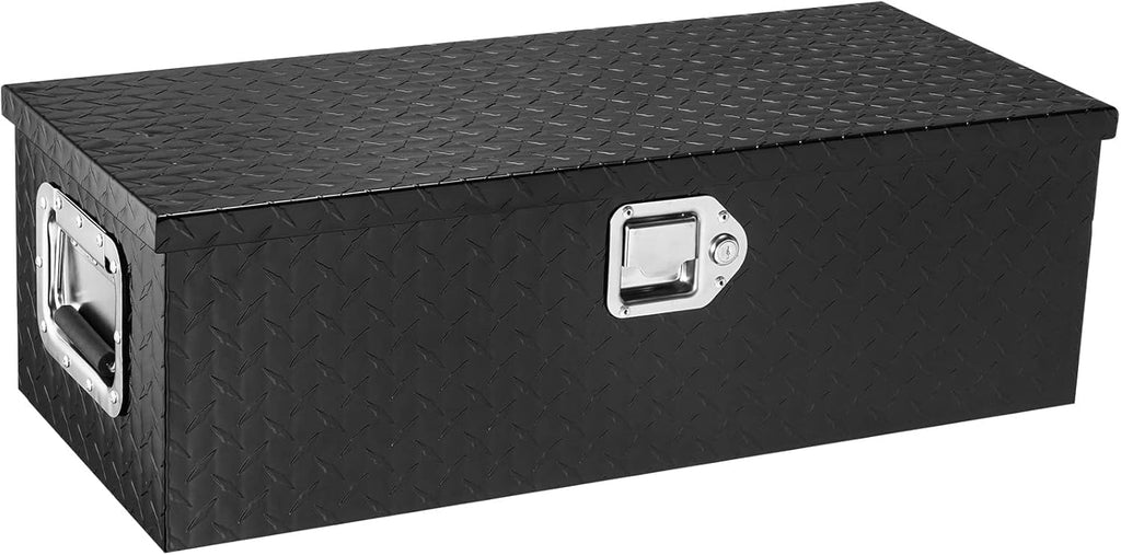 Heavy Duty Aluminum Truck Bed Tool Box 39"x13"x10" – Waterproof Diamond Plate Storage Chest, Lockable with Sliding Shelf & Stainless Handles, Durable Organizer for Pickup, Trailer, RV, Black