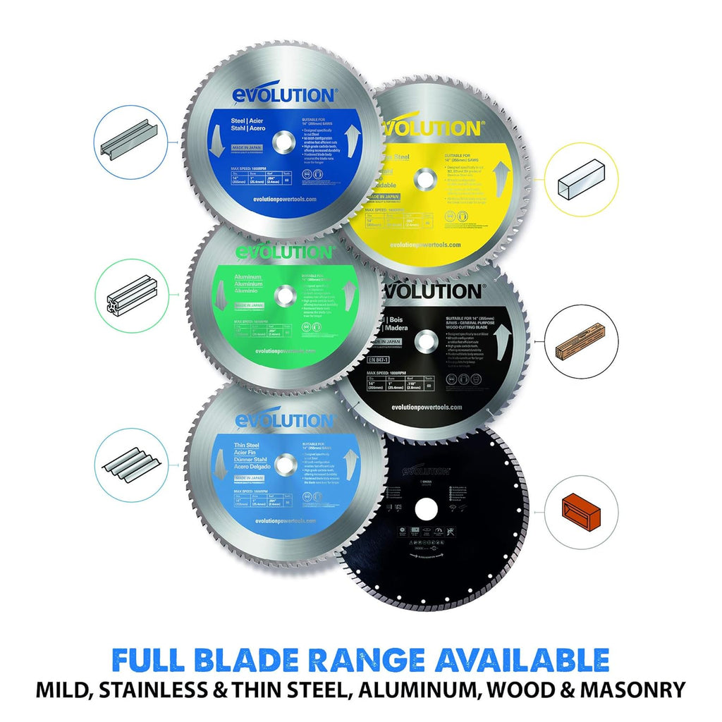 Evolution Power Tools 14BLADEST Blade for Cutting Mild Steel, For Circular and Chop Saws, No Heat, No Burrs & Virtually No Sparks, Carbide-Tipped TCT Blade For Cold Metal Cutting,14-Inch x 66-Tooth