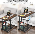 Tribesigns Height Adjustable C Table with Wheels, Mobile Couch Snack Side Table with Tiltable Drawing Board, Sofa Bedside Laptop Stand C Shaped TV Tray with Storage Shelves (Brown)