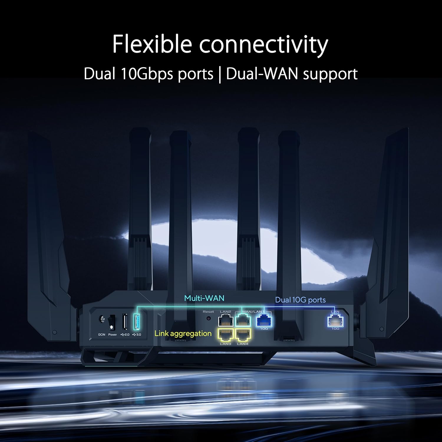 ASUS RT-BE96U BE19000 802.11BE Tri-Band Performance WiFi 7 Extendable Router with 6GHz Support  Dual 10G Port  320Mhz  Lifetime Internet Security  MLO  Multi-RU Puncturing  AiMesh Support