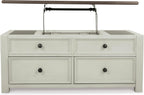 Signature Design by Ashley Bolanburg Lift-Top Coffee Table with Storage Two-Tone Rustic Farmhouse Cocktail Table – Brown/White