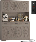 HOSTACK 71" Tall Pantry Cabinet with Charging Station, 55" Wide Kitchen Pantry Storage Cabinet with Countertop, Large Kitchen Hutch with Storage Drawers and Microwave Stand for Dining Room, Ash Grey