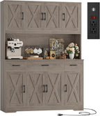 HOSTACK 71" Tall Pantry Cabinet with Charging Station, 55" Wide Kitchen Pantry Storage Cabinet with Countertop, Large Kitchen Hutch with Storage Drawers and Microwave Stand for Dining Room, Ash Grey
