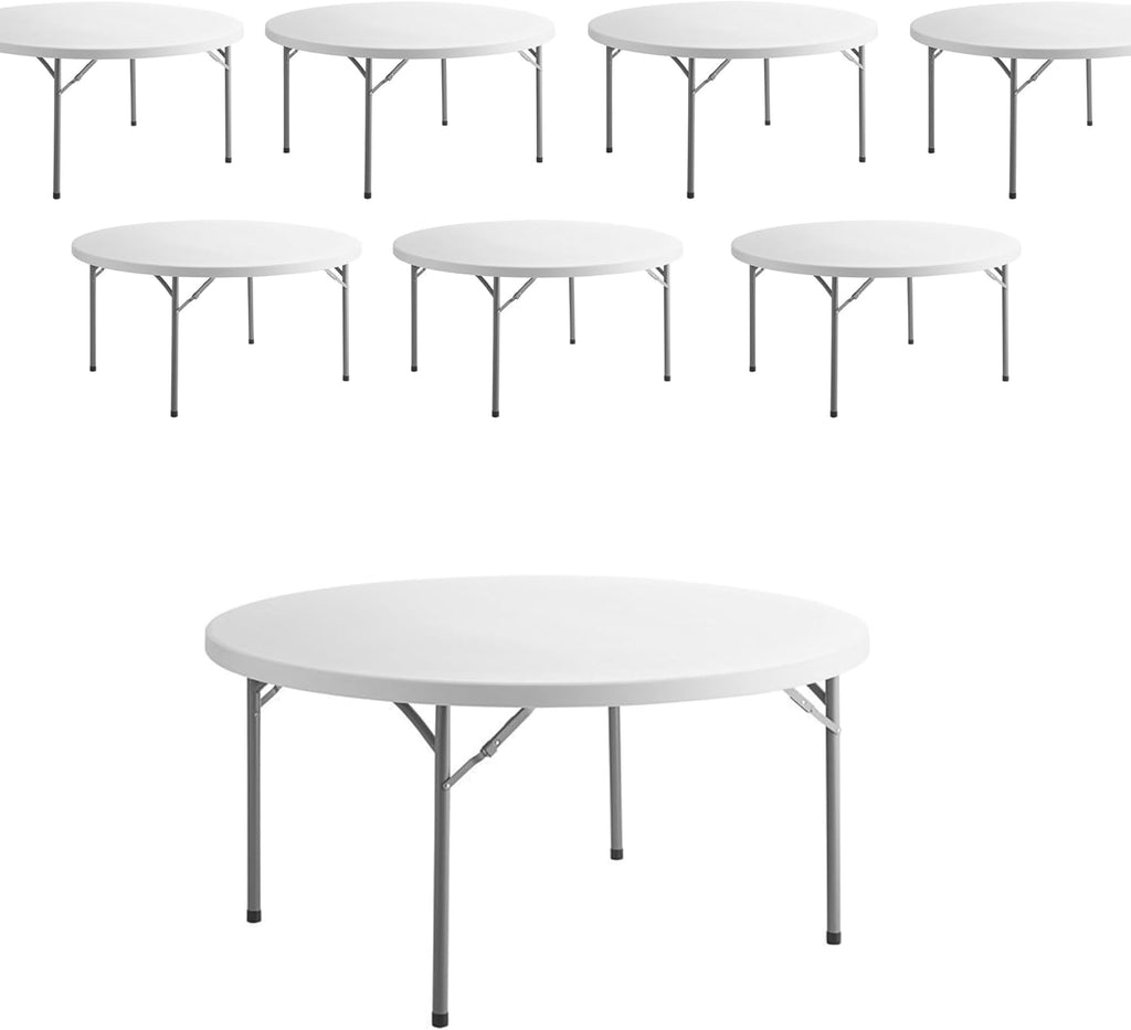 PRO&Family Commercial Round Folding Table, White Top, Powder-Coated Steel Frame, High-Impact Polyethylene Construction, Perfect for Wedding, Party, Shool, Church. (7, 60")