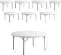 PRO&Family Commercial Round Folding Table, White Top, Powder-Coated Steel Frame, High-Impact Polyethylene Construction, Perfect for Wedding, Party, Shool, Church. (7, 60")
