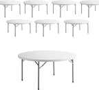 PRO&Family Commercial Round Folding Table, White Top, Powder-Coated Steel Frame, High-Impact Polyethylene Construction, Perfect for Wedding, Party, Shool, Church. (7, 60")