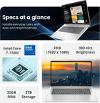 HP 17.3" FHD IPS Anti-Glare Laptop  Intel 7-150U  32GB RAM  3TB Storage (2TB SSD & 1TB Docking Station Set)  Intel Graphics  Num Pad  Wi-Fi 6  1080p Webcam  Fast Charge  Windows 11 Home  Silver