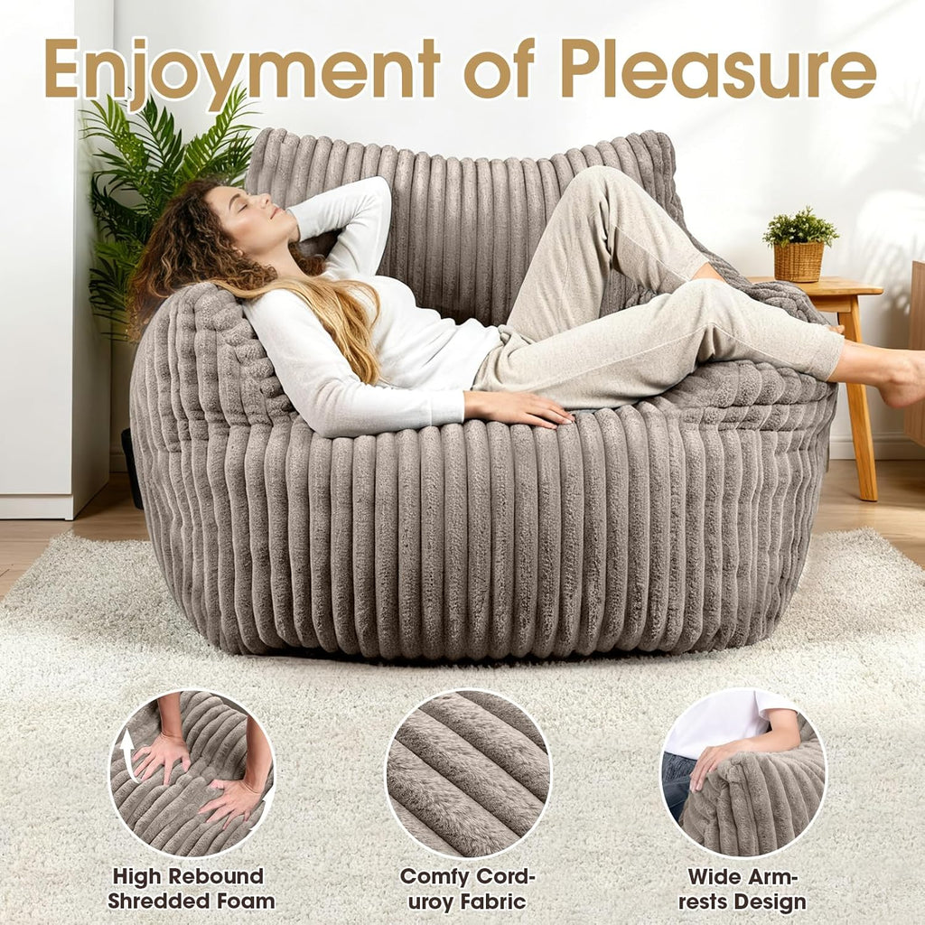 Giant Bean Bag Chair, Oversized Plush Comfy Bean Bag Sofa for Adults and Kids with Armrests, Memory Foam Mini Couch Single Lounges for Living Room, Bedroom & Game Room(Taupe)