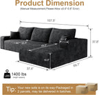 108" Sectional Couches for Living Room Modern Modular Sofa with L-Shape Couchs Upholstered Boneless Couch Deep Seat Sectional Couch with Chaise (Black, Right Facing Chaise+2Seaters)