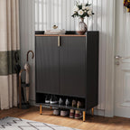 Modern Shoe Storage Cabinet, 7-Tiers Black Shoes Cabinet with Fluted Doors, 45 inch Tall Wooden Shoe Organizer with 4 Adjustable Shelves, Storage Cabinet for Entryway, Hallway, Front Door