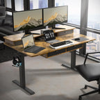 55 * 30 Inches Electric Standing Widened Desk Adjustable Height with 4 Drawers, Double Storage Shelves Stand Up Desk, Home Office Workstation Sit Stand up Desk (Rustic Brown)