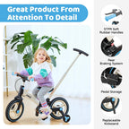 JMMD 6 in 1 Toddler Bike with Push Handle for Kids 18-60 Months, 12" Foldable Balance Bike with Training Wheels, Pedals, Brakes, Kickstand, Push Tricycle Toddler Gift & Toys for Boy & Girl