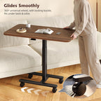 Homkdom C Shaped Table with Wheels, Side End Table with Extended Desktop, Adjustable Rolling Desk for Small Space, Dorm, Height Adjustment (29.5"-44"), Walnut Brown
