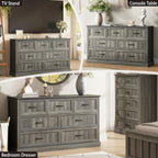 CARPETNAL Farmhouse 7 Drawer Dresser for Bedroom, 55 Inch Wide Modern Grey Dresser TV Stand with Large Drawers & Bar Handles, Rustic Wood Chest of Drawers for Bedroom, Living Room, Hallway, Entryway.