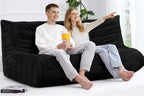 Bean Bag Chair,Giant Beanbag Chairs for Adults,Comfy Large Fireside Chair Lazy Sofa,Corduroy Bean Bag Lounger with Memory Foam Filled,Floor Sofa Couch for Home,Living Room (Black, 3-Seater)