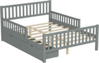 Merax Full Bed Frame with Storage Drawers and Safety Guardrails on Both Sides, Wood Platform Bed & Headboard and Footboard for Kids, Boys, Gilrls, Solid Slats Support, No Box Spring Needed, Gray