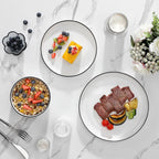 MALACASA Plates and Bowls Sets, 24 Pieces Modern Porcelain Dinnerware Set for 8 White Kitchen Dinner Dining Ware Set wtih Black Rim Ceramic Dishware Dishes Microwave and Dishwasher Safe, Series LUNA