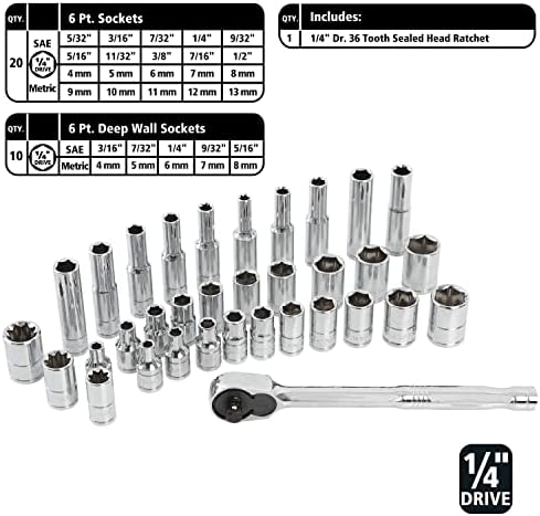 GreatNeck 82-Pc Mechanic Tool Set, SAE & Metric Socket and Ratchet Set, Mechanic Gifts, Tool Box with Tools, 1/4", 3/8", 1/2" Drive, Durable Storage Case