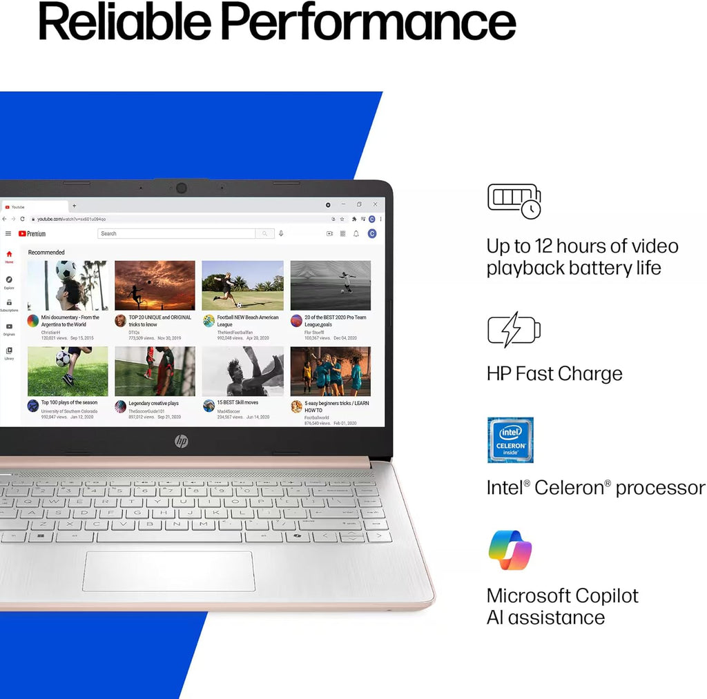 HP 14" Laptop Thin and Light for 2026 Student Business with Office Suite  Copilot AI  Intel CPU Up to 2.8GHz  16GB RAM  628GB Storage (128GB SSD+500GB Ext)  WiFi 6  Win 11 Pro  MarxsolAddon  Rosegold
