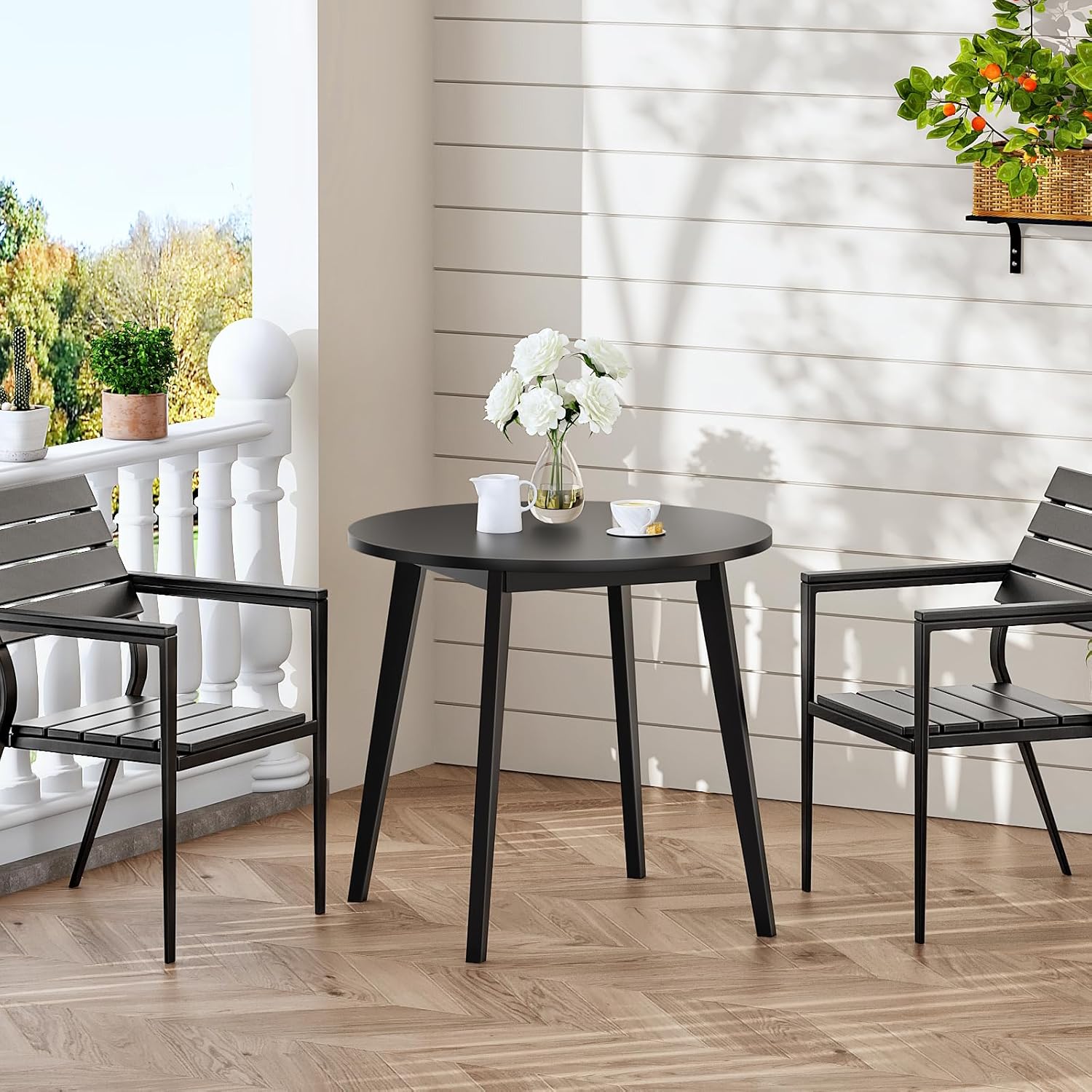 HOOBRO Bamboo Dining Table, Round Dining Table for 2, 27.5" Kitchen Table for Small Space, Writing Table, Easy to Assemble, for Dining Room, Living Room, Office, Kitchen, Apartment, Black BK71CZ01G1