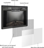 Benrocks 36” Electric Fireplace Inserts with Glass Door and Mesh Screen, Multicolor Flames & Fire Crackling Sounds, Timer, Overheating Protection Fireplace Heater, 750/1500W