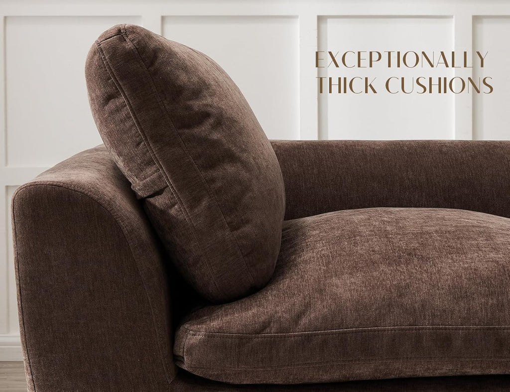 110" Cloud Sectional Couches for Living Room, Boneless L-Shape Couch with Ottoman, 3 Seater Modular Sectional Sofa, Brown