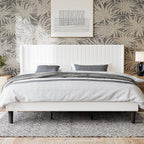GOLDORO King Size Platform Bed Frame, Velvet Upholstered, Vertical Channel Tufted Wingback Headboard, Wooden Slats Support, No Box Spring Needed, Easy Assembly, White