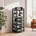 7 Tier Audio Rack Tower  CD Record Player Stereo Receiver AV Equipment Cabinet Display Rack  Weight Capacity 661 lbs  with Adjustable Wooden Shelves for Home (7 Tier Black)