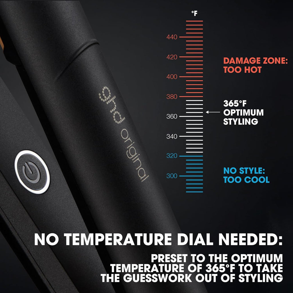 ghd Original Styler - 1” Flat Iron Hair Straightener with Ceramic Heat Technology, 365ºF Safe Styling Temperature, Smooth Gloss Plates, Fast Heat-Up and Auto Sleep Mode - Black