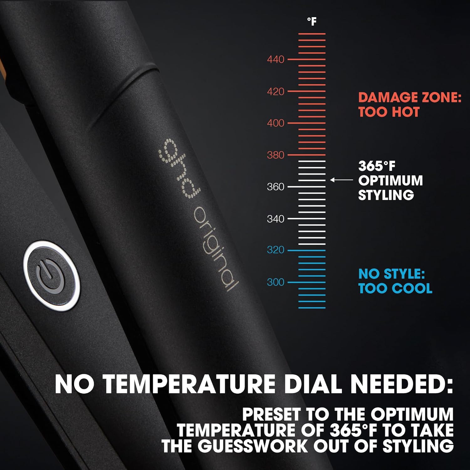 ghd Original Styler - 1” Flat Iron Hair Straightener with Ceramic Heat Technology, 365ºF Safe Styling Temperature, Smooth Gloss Plates, Fast Heat-Up and Auto Sleep Mode - Black