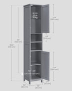 VASAGLE Tall Storage Cabinet with Lights, Slim Freestanding Cabinet with Adjustable Shelves, for Small Spaces, Bathroom, Living Room, Modern, 11.8 Inches Wide, Dove Gray UBBC566G02