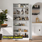 White Tall Kitchen Pantry Cabinet Organizers and Storage with Doors and Adjustable Shelves .Wood Large Gabinetes Para Cocina Office Bookshelf for Laundry Room Cabinets (31.5”W*15.7”D*71”H)