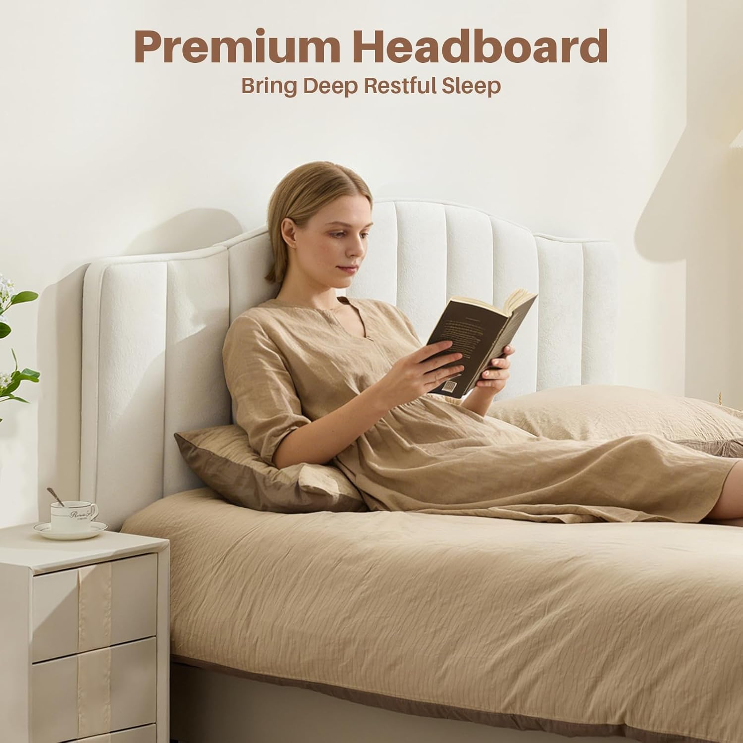 King Size Headboard Only, Upgraded One-Piece Bed Headboards Adjustable Height&Width Upholstered California King Headboard, Modern Vertical Channel Design Lush Velvet Head Board, White