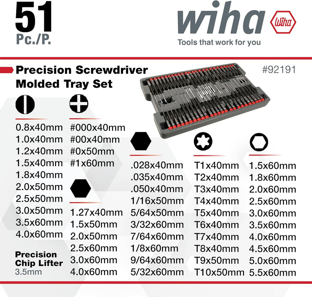 Wiha 92191 Precision Screwdrivers 51 Pcs Master Set in Storage Tray