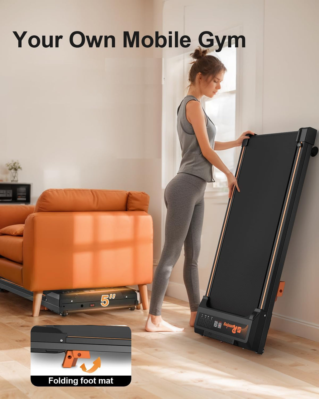 Walking Pad for Home, 10% Incline, Under Desk Treadmill, 0.5-4.0 MPH Speed, 300 LBS Weight Capacity, Bluetooth APP Control, Portable Under Desk Treadmill with Remote Control