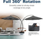 12FT Cantilever Umbrella with Base Large Curvy Outdoor Aluminum Offset Umbrella w/ 360° Rotation  UV Resistant Canopy for Patio  Garden  Backyard  Grey