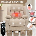 PELUMY Power Lift Recliner Chair for Elderly, Heavy Duty 350 lbs, Massage & Heat, Dual USB Ports & Cup Holders, Electric Recliner, Chenille Fabric (Beige)