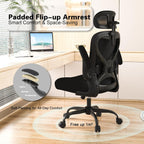 Office Chair for Back & Neck Pain Relief, Virgin Foam Seat, 2D Adjustable Lumbar & 3D Headrest, Flip-Up Armrests, Tilt & Rock for Relaxation, Black/Carbon Fiber