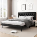 King Size Platform Bed Frame with Upholstered Velvet Button Tufted Headboard, Mattress Foundation with Wooden Slat Support, No Box Spring Needed, Easy Assembly, Noise Free, Black.