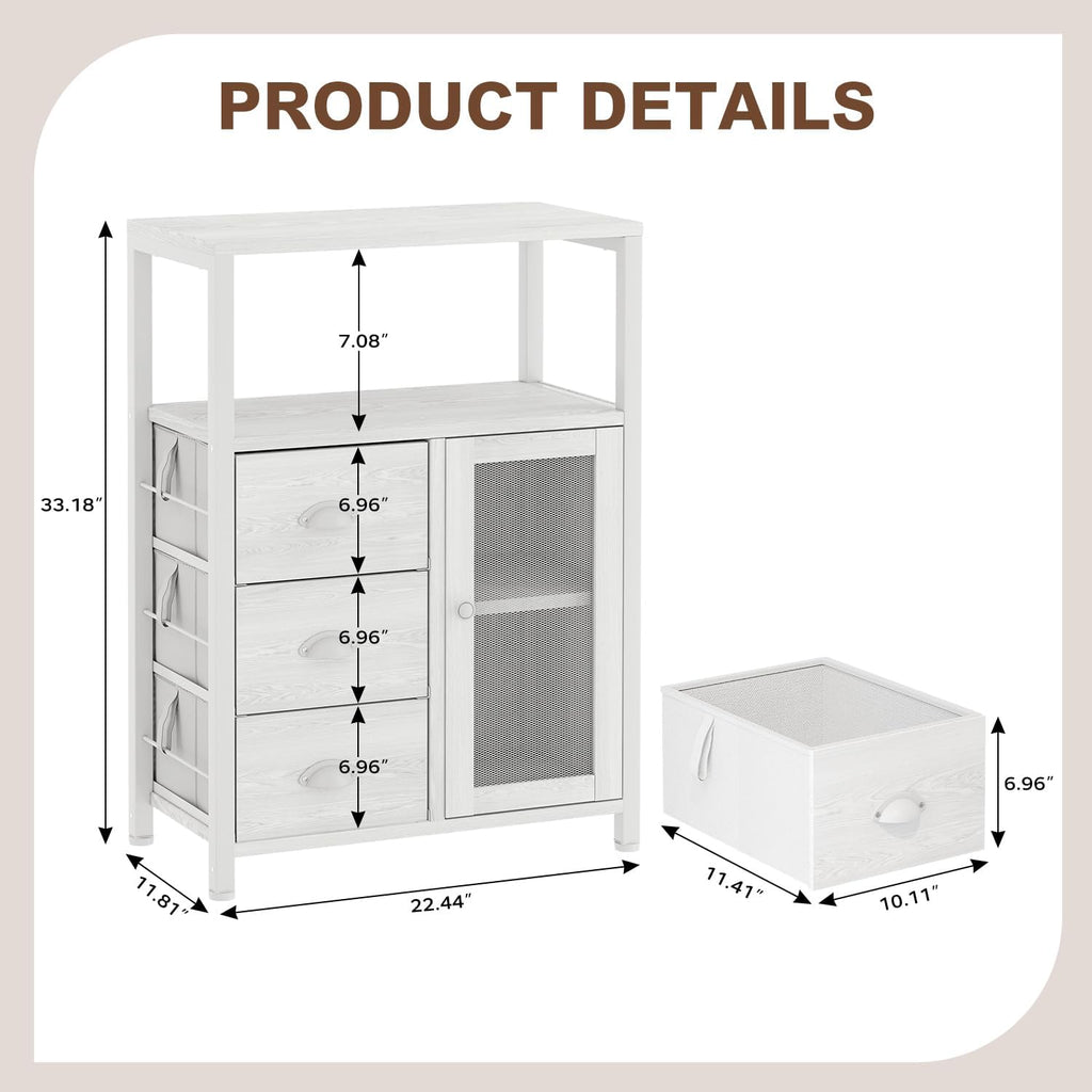 Homeiju Bathroom Floor Storage Cabinet Organizer with 3 Removable Drawers and 1 Door, Industrial Floor Storage Cabinet for Kitchen, Living Room, Bathroom, Home Office