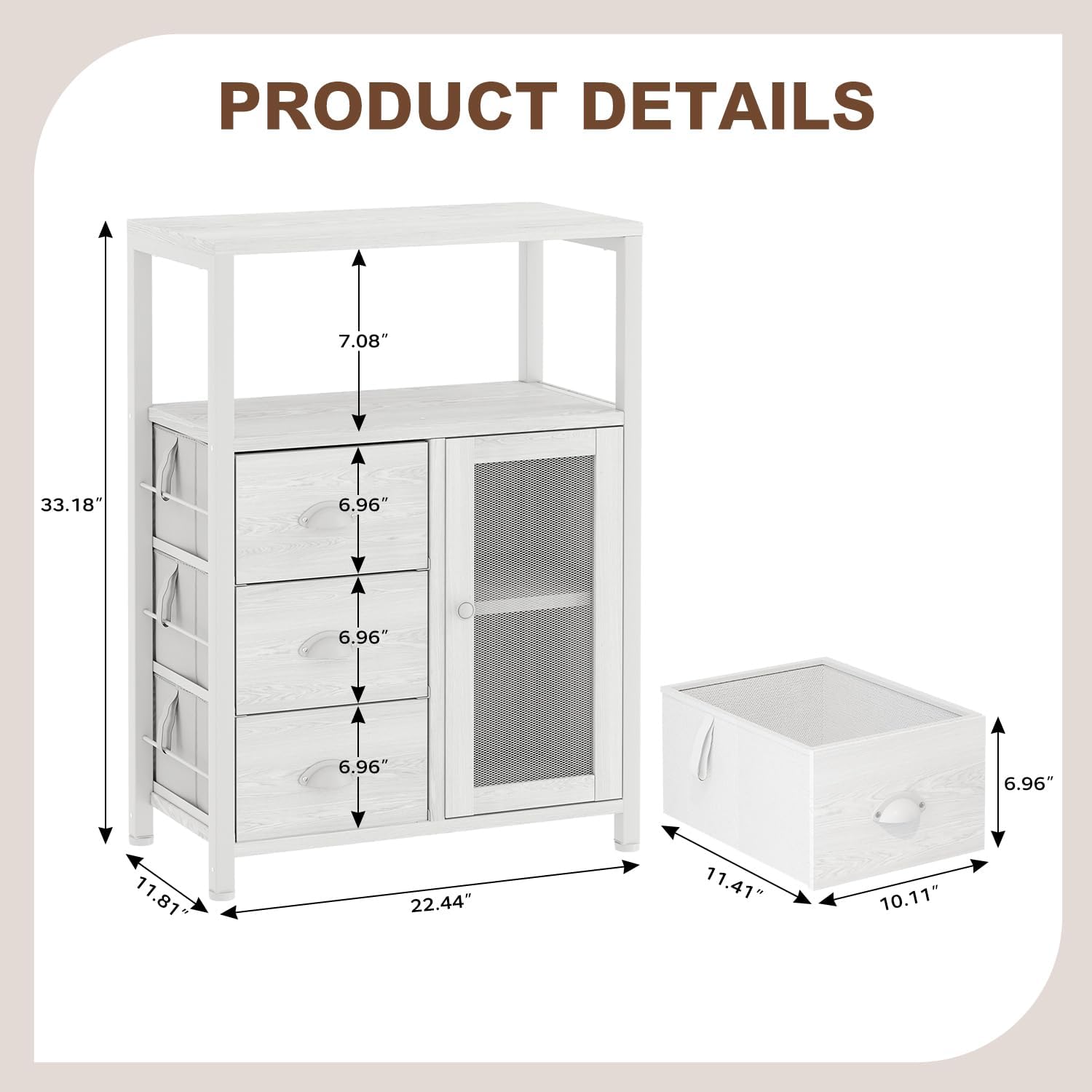 Homeiju Bathroom Floor Storage Cabinet Organizer with 3 Removable Drawers and 1 Door, Industrial Floor Storage Cabinet for Kitchen, Living Room, Bathroom, Home Office